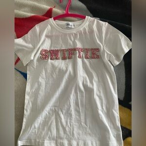 Lola + The Boys White T-Shirt with Pink rhinestone 'Swiftie' Design